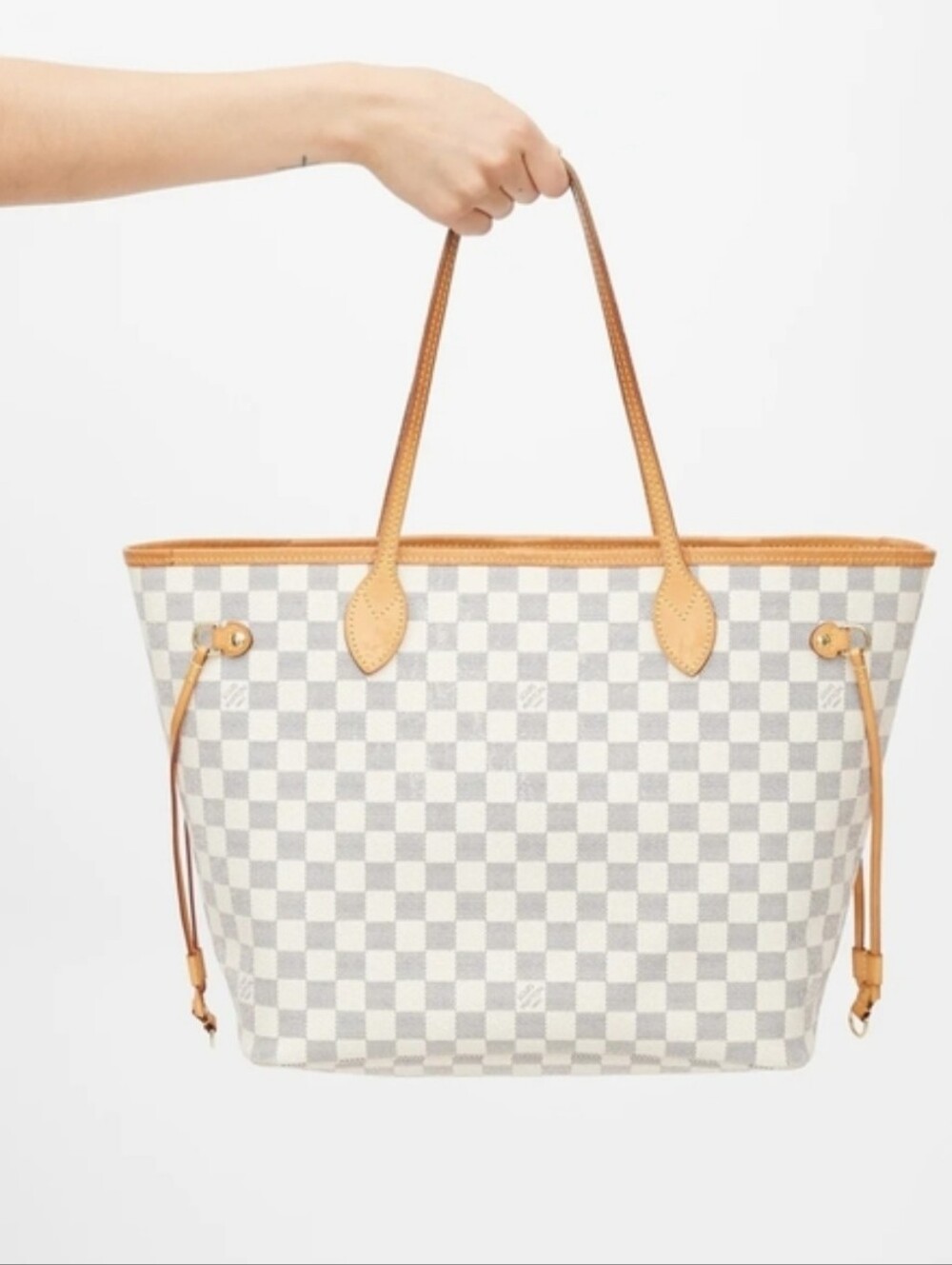Checkah White Work Tote Bag in Light Gray and Cream Pink Interior